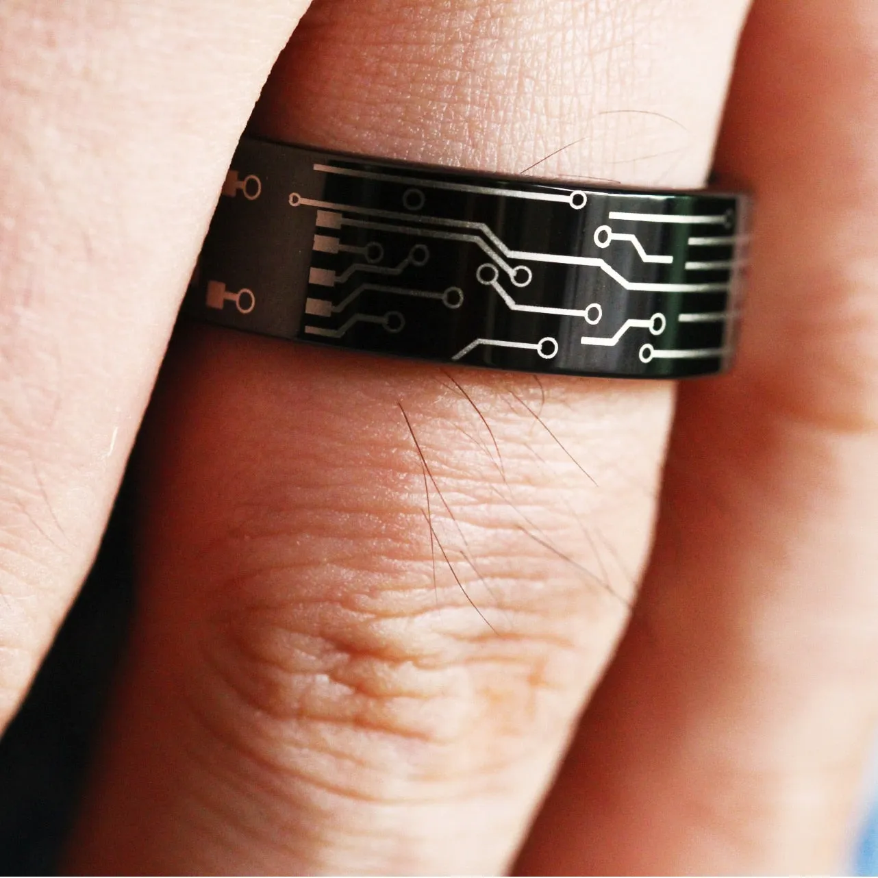 8mm Classic Circuit Board Design Black-Plated Tungsten Fashion Wedding Ring