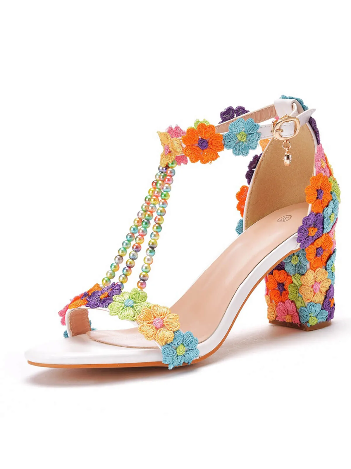 Beaded Flower Hand Embroidered High Heeled Sandals