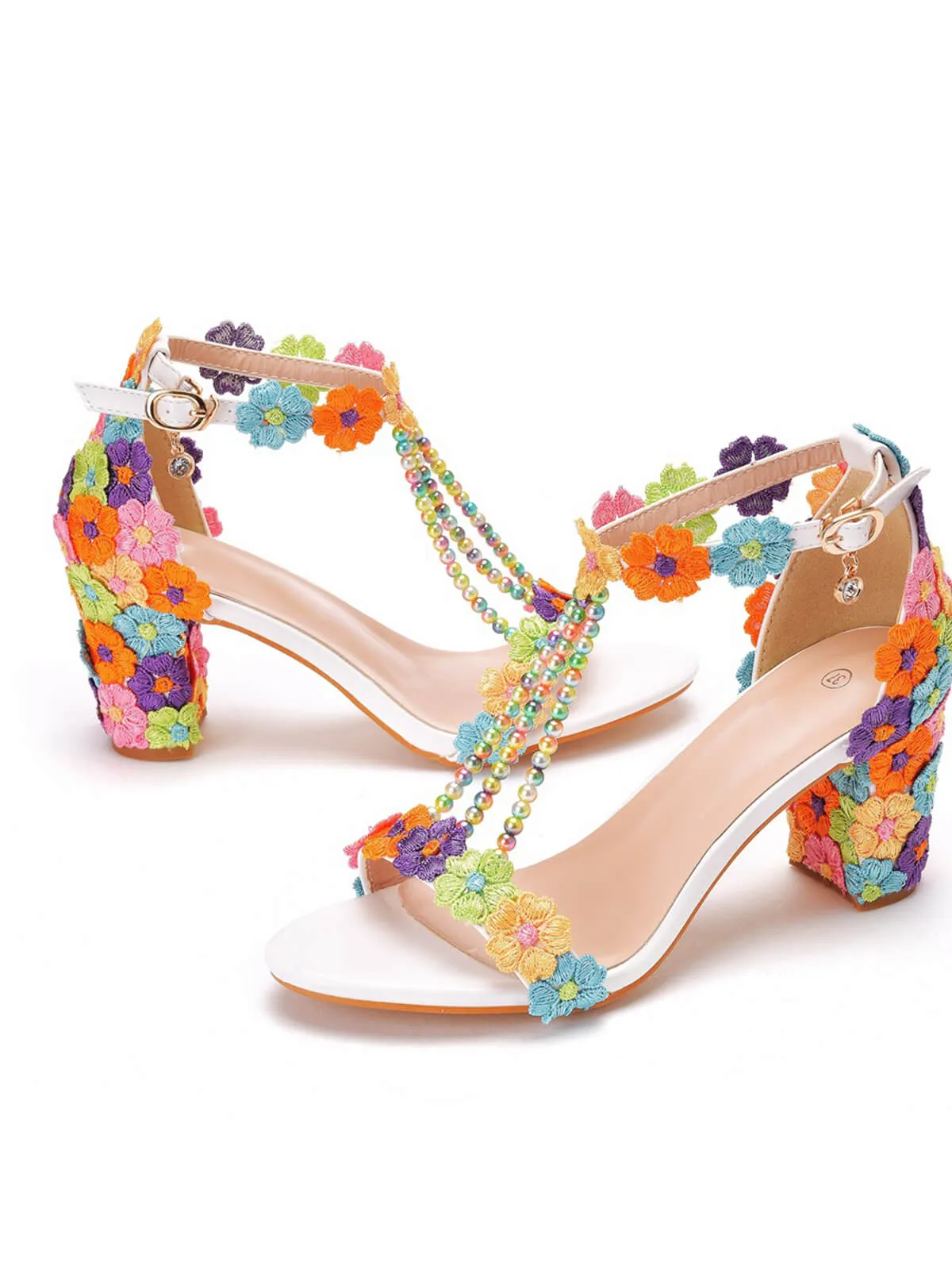 Beaded Flower Hand Embroidered High Heeled Sandals