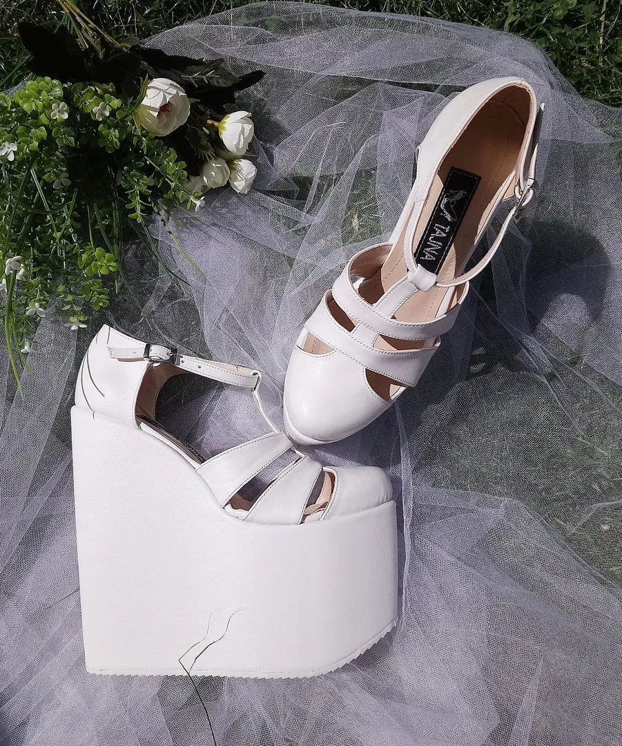 Bold Strap 18-22 cm Super High Heel Wedding Shoes Wedges