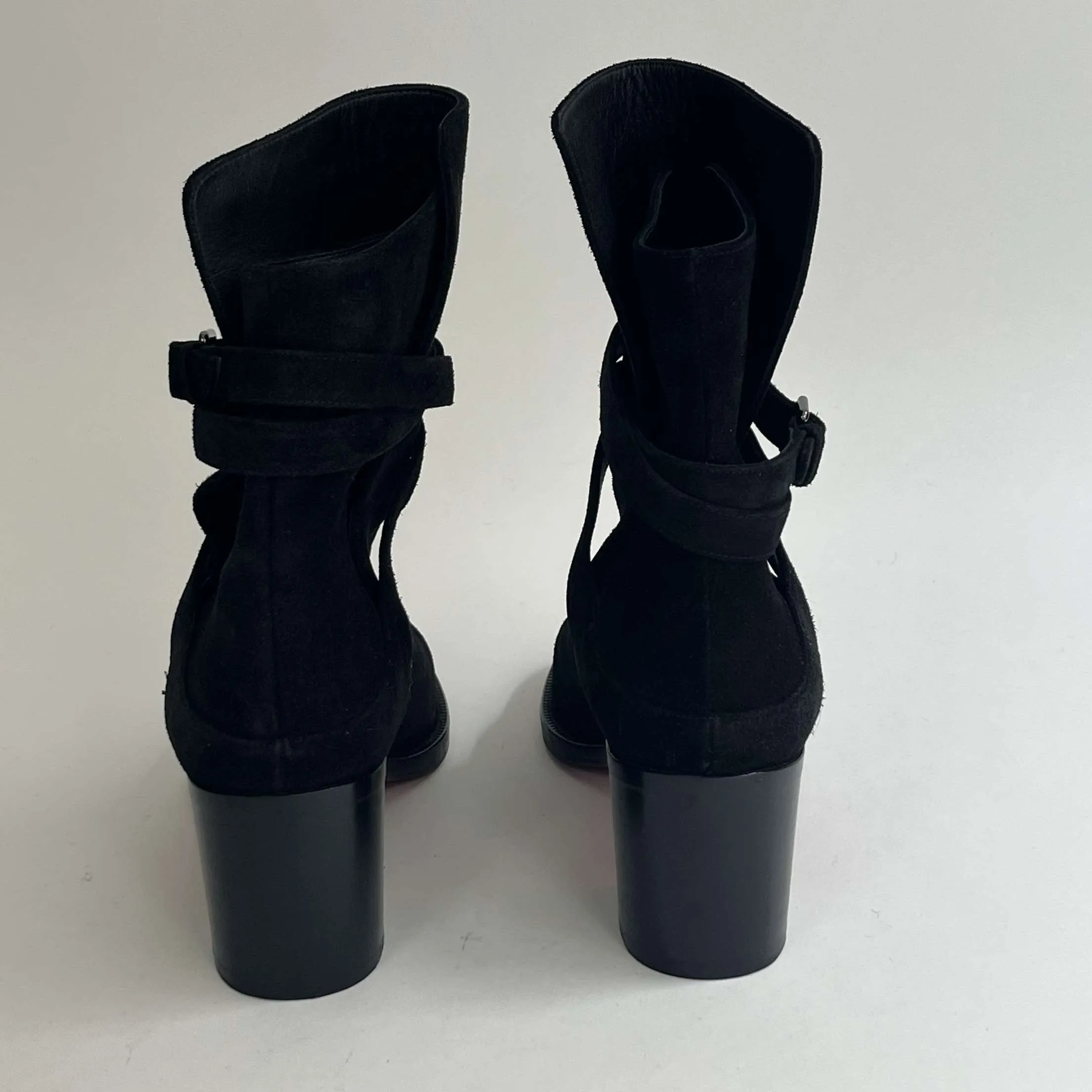 Christian Louboutin Black Suede Block Heel Ankle Boots 39