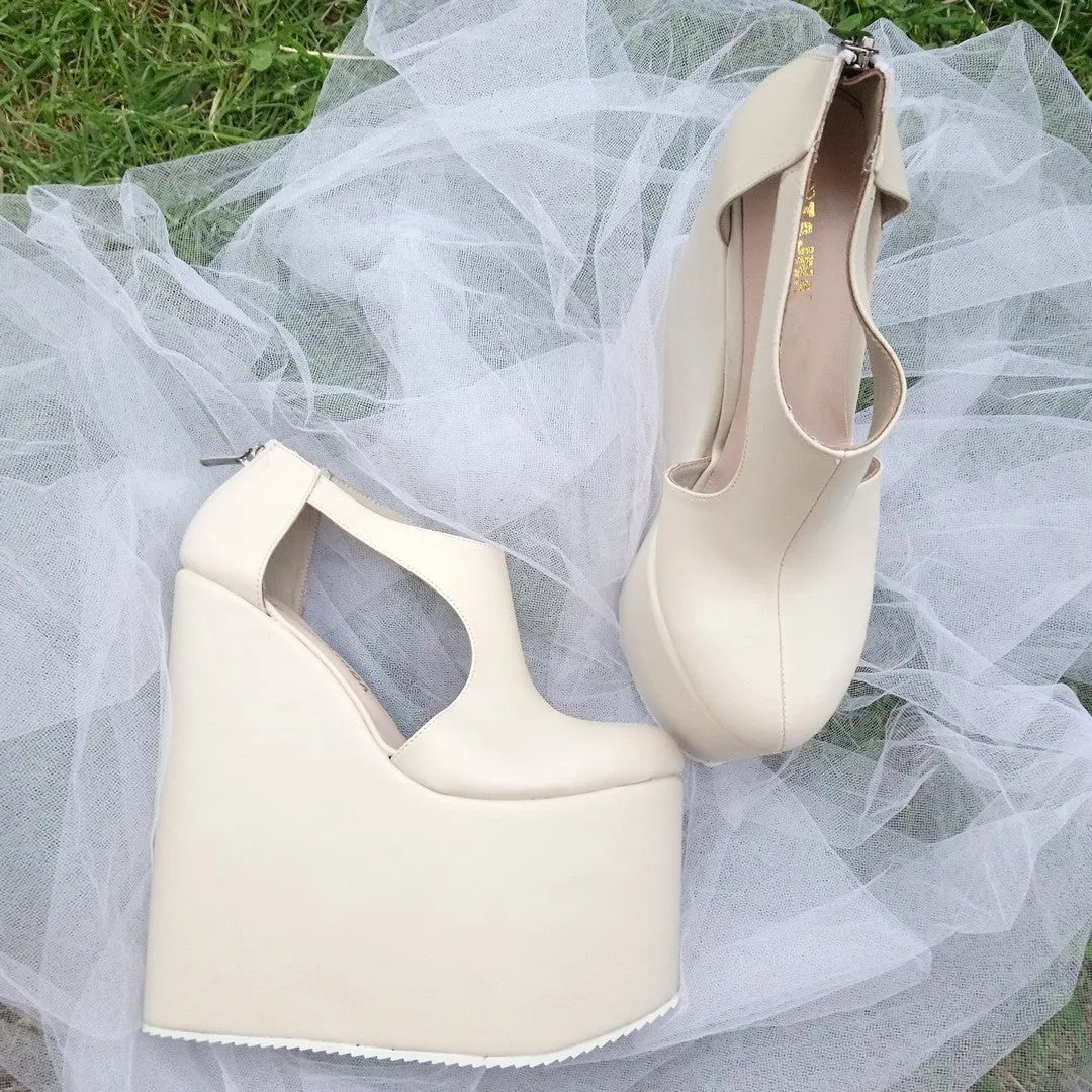 Cream Beige 18-22 cm Super High Heel Wedding Shoes Wedges