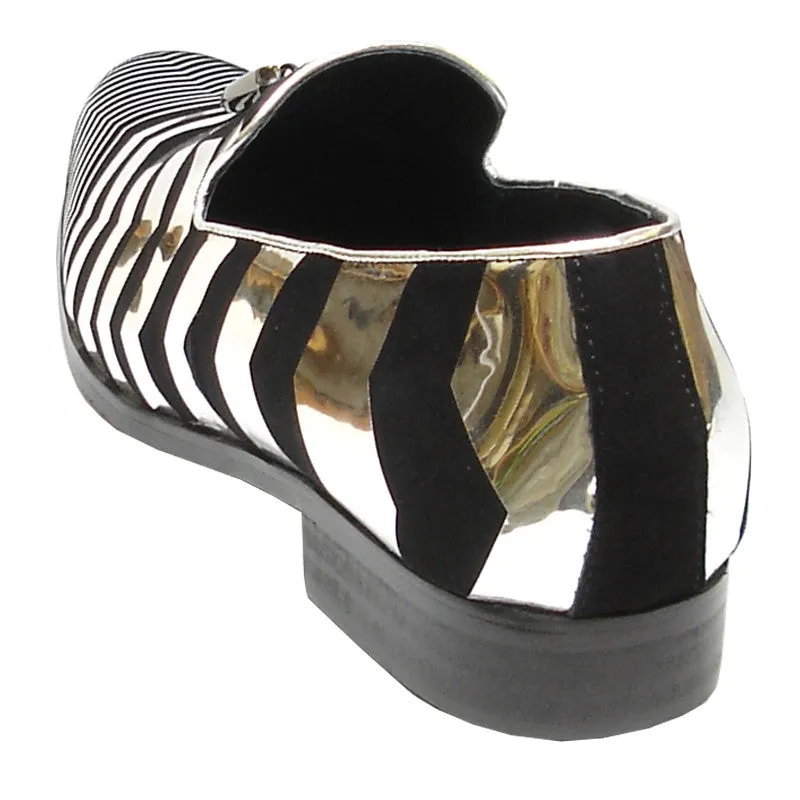 Fiesso Silver Black Slip on Dress Shoes