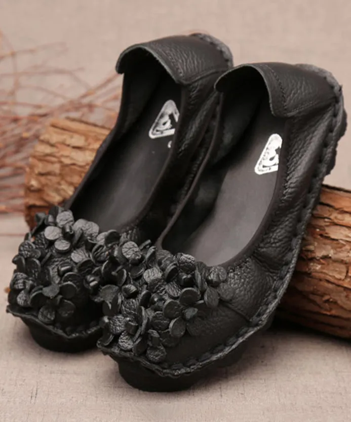 Fine Blue Flower Splicing Cowhide Leather Flat Shoes SL1015