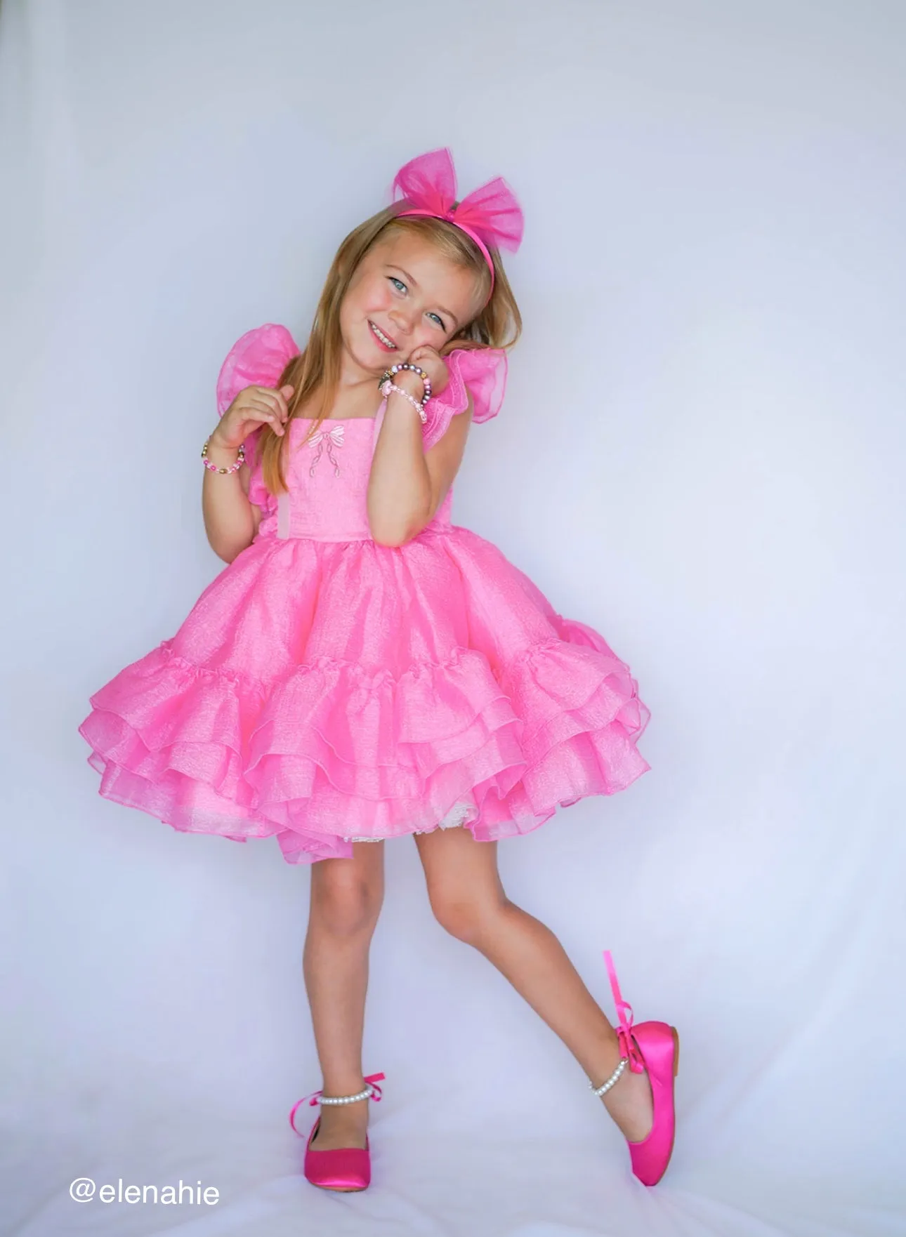 Fuchsia Satin Flats with Pearls Ankle Strap