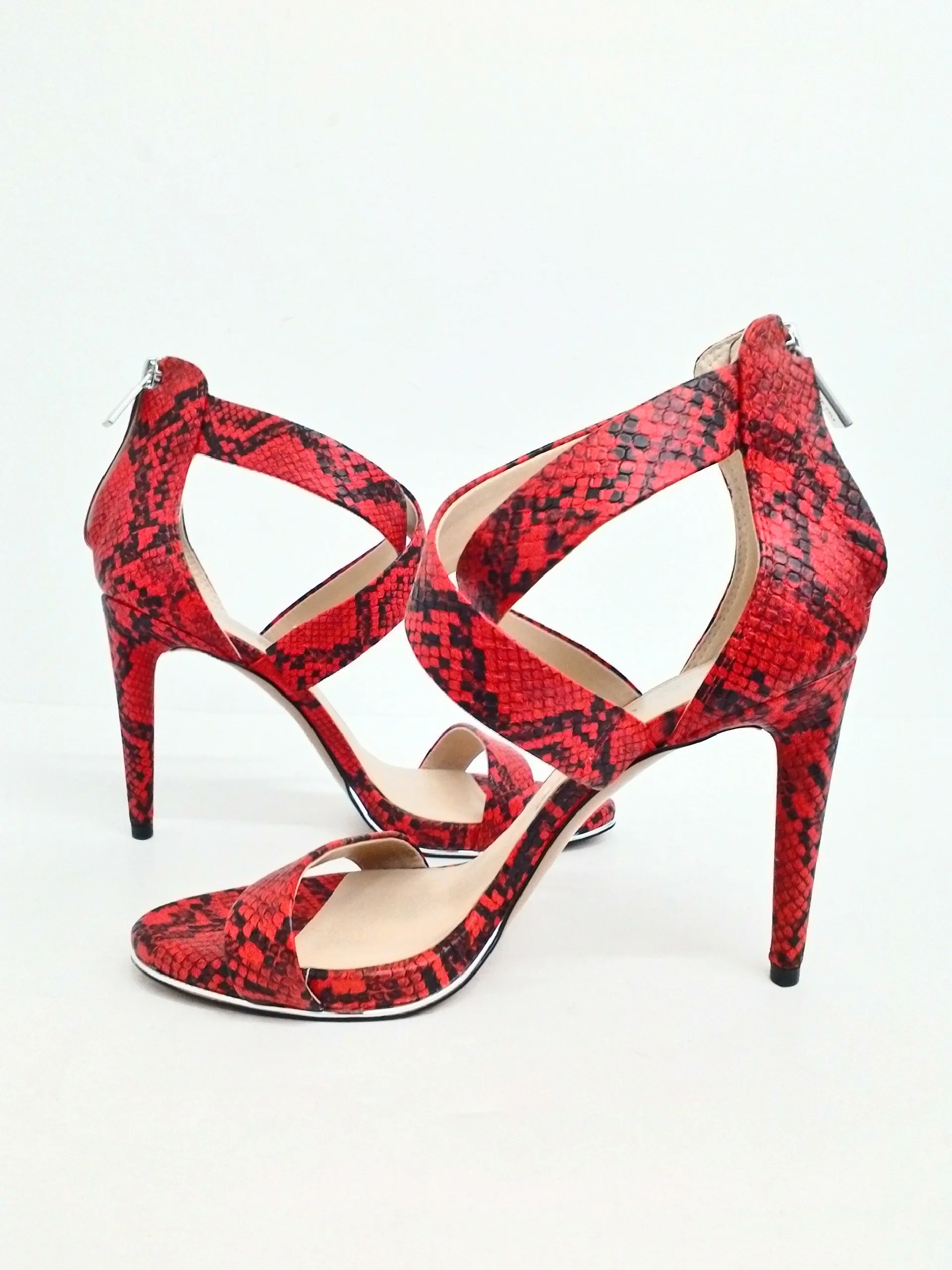 Kenneth Cole Women's Brooke Cross Sandal Red Snake Print Size 8M