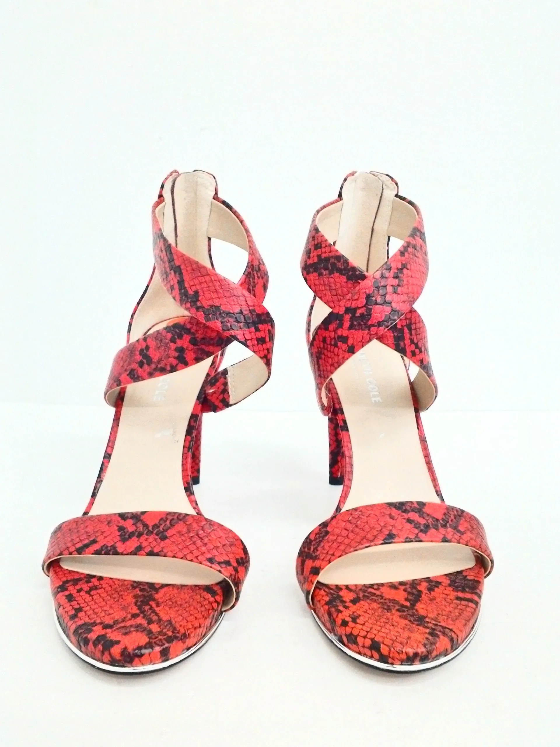 Kenneth Cole Women's Brooke Cross Sandal Red Snake Print Size 8M