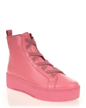 Minx Tatiana Dark Ballet Pink High-Top Leather Casual Sneakers for Women