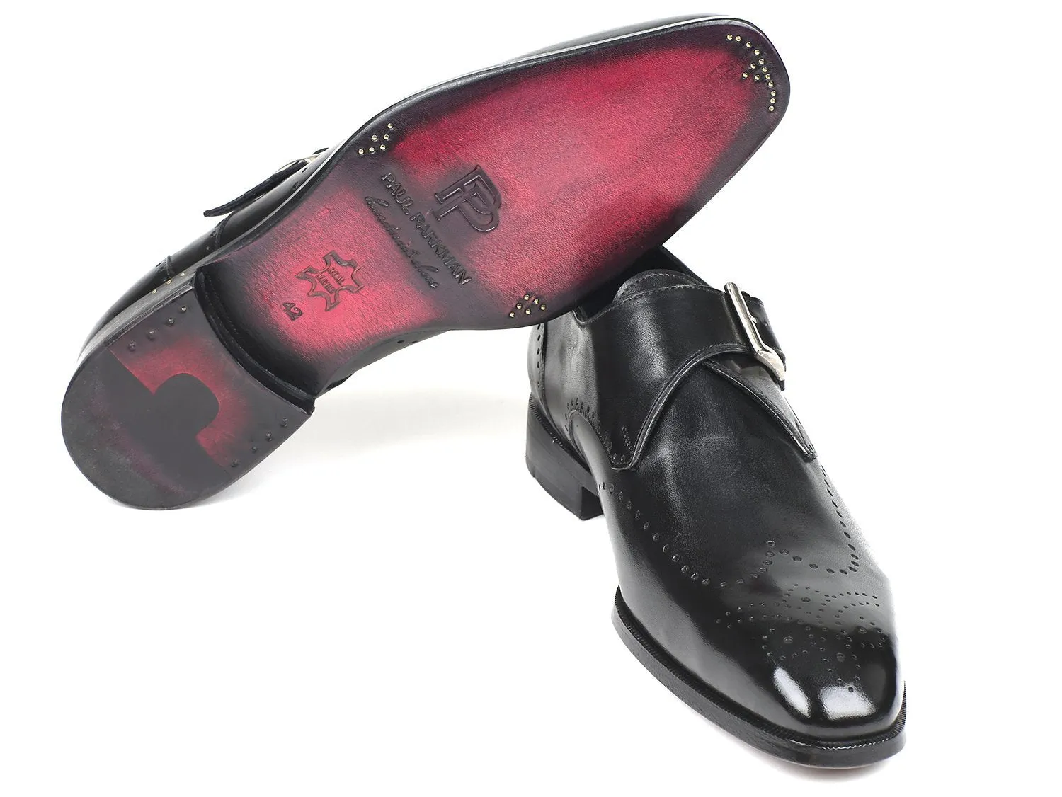 Paul Parkman Wingtip Single Monkstraps Black (ID#98F54-BLK)