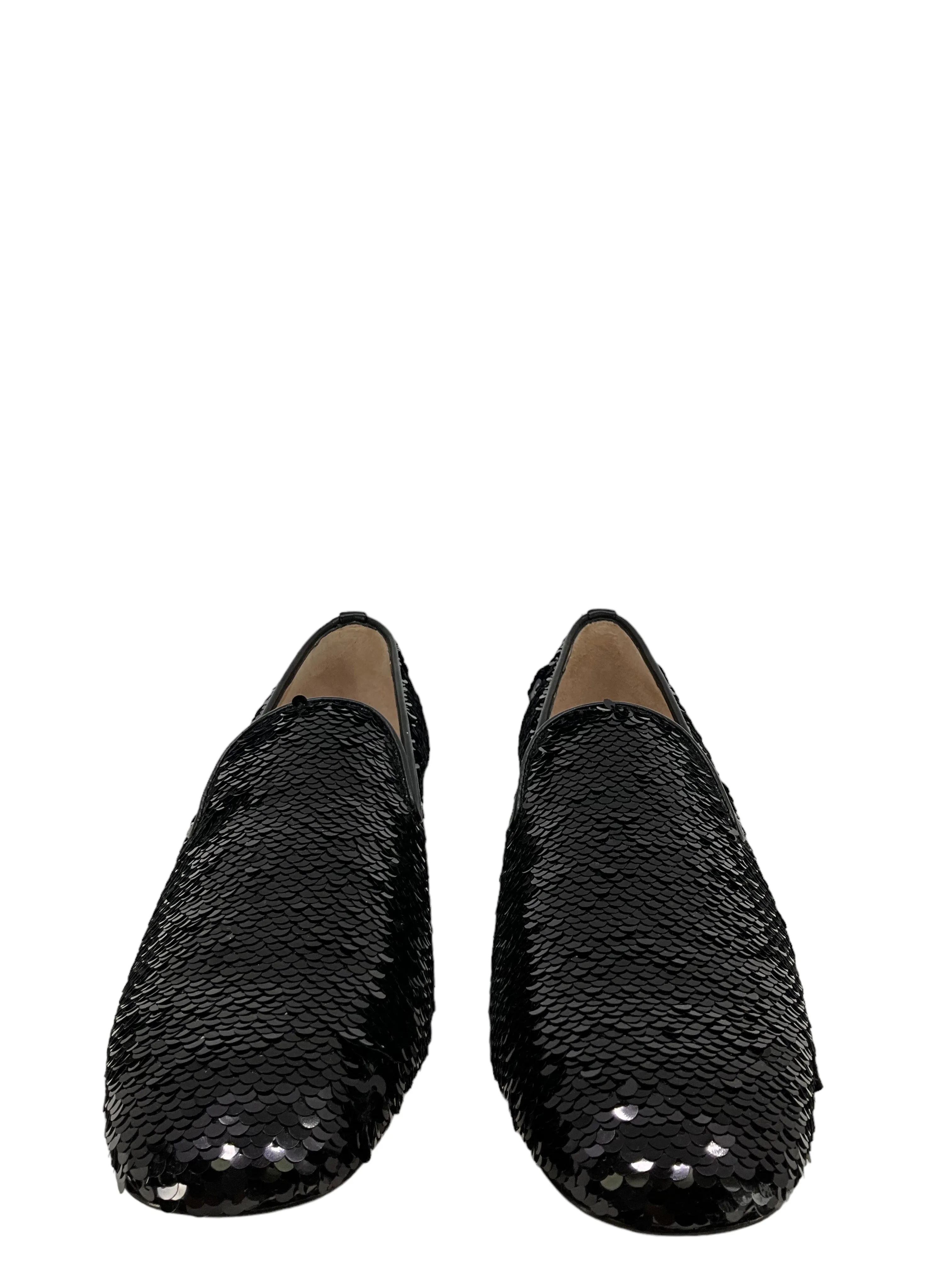 Stuart Weitzman Black Sequin Smoking Slippers Size 8