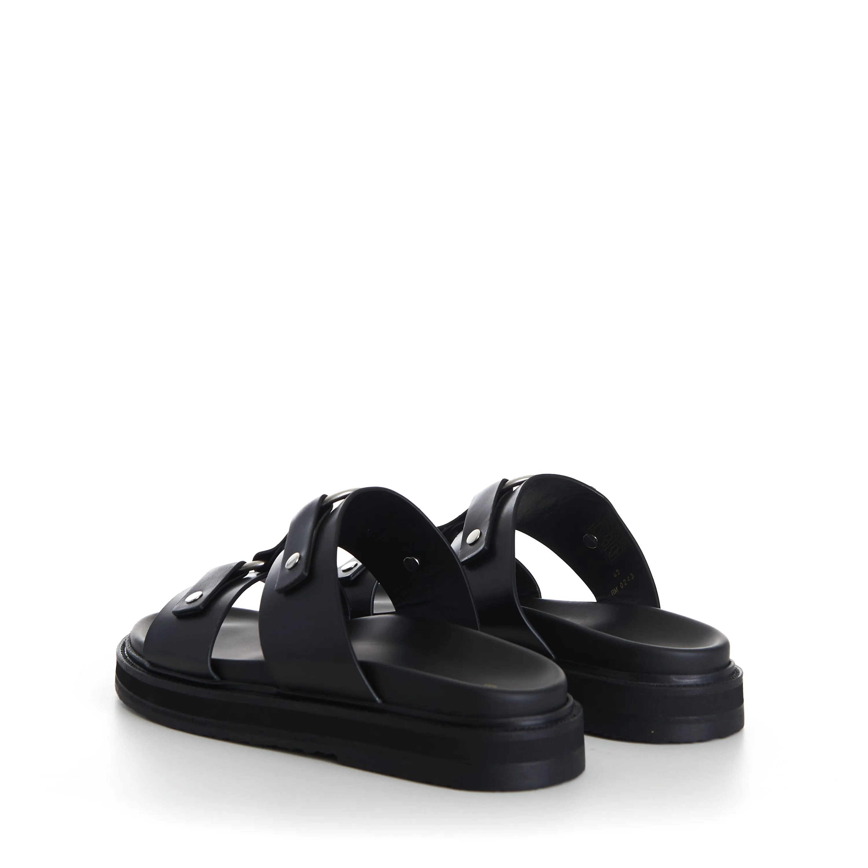 TIPPI Slide Sandals - Black Leather, Metal Ring/Studs