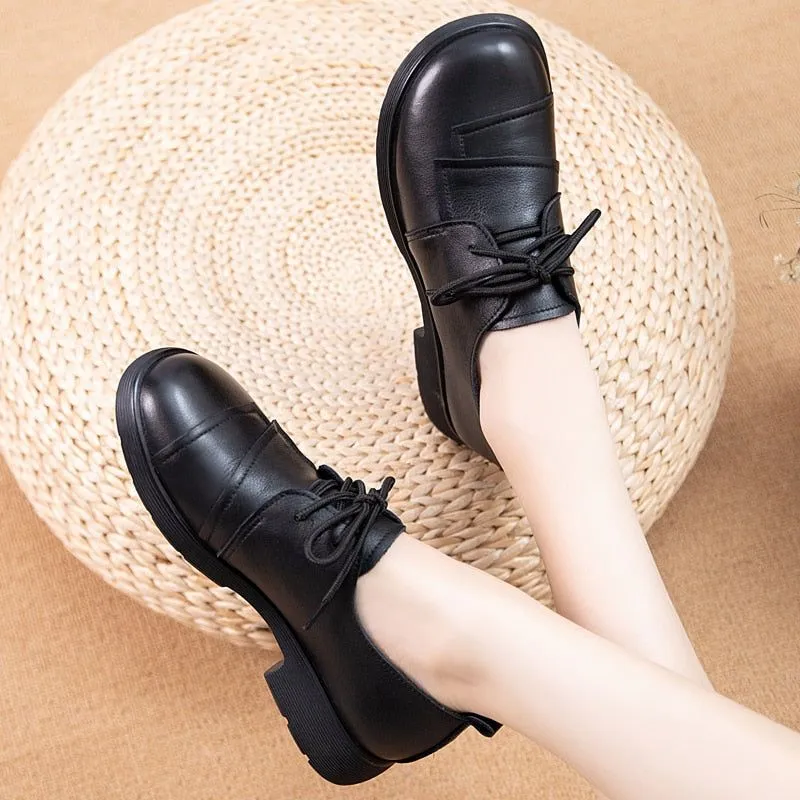 Women's Casual Shoes QA221 - Handmade Platform Chunky Low Heels